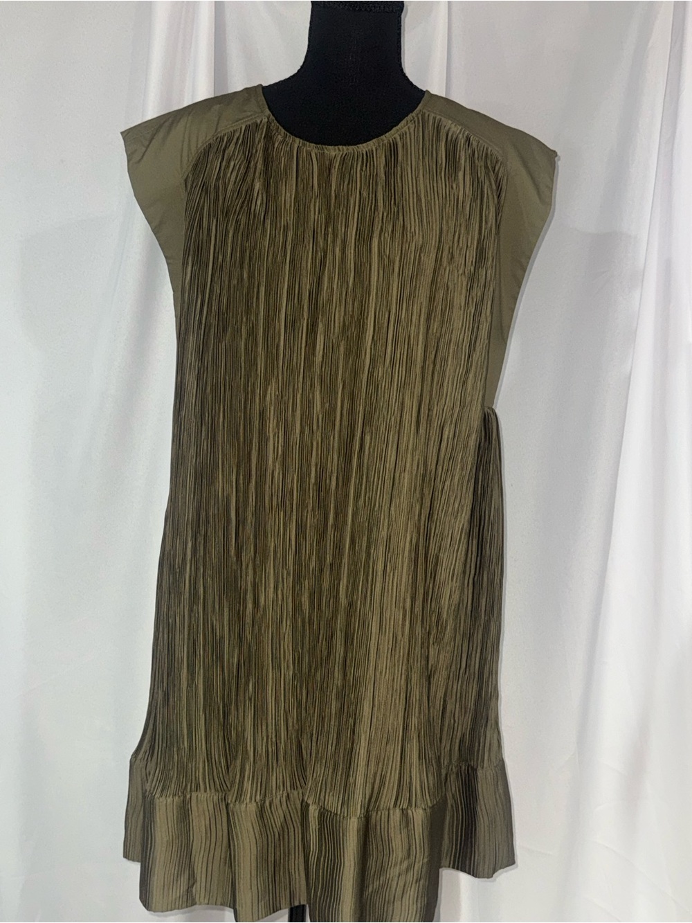 Anthropologie Olive Green Pleated Midi Dress